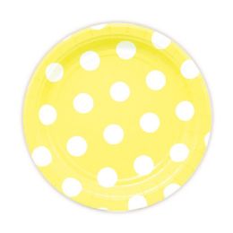 144 Pieces Seven Inch Eight Count Paper Plate Yellow Polka Dot - Party Paper Goods