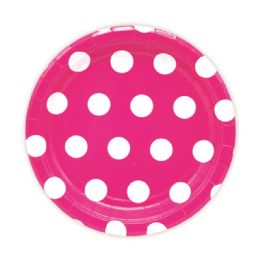 144 Pieces Seven Inch Eight Count Paper Plate Baby Pink Polka Dot - Party Paper Goods