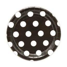 144 Pieces Seven Inch Eight Count Paper Plate Black Polka Dot - Party Paper Goods