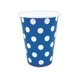 144 Pieces Nine Ounce Ten Count Cup Dark Blue Polka Dot - Party Paper Goods
