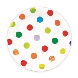 144 Pieces Seven Inch Eight Count Plate Colorful Polka Dot - Party Paper Goods