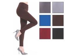 72 Wholesale Fleece Women's Assorted Color Leggings One Size Fits All