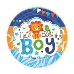 96 Wholesale Seven Inch Eight Count Paper Plate Baby Boy Design
