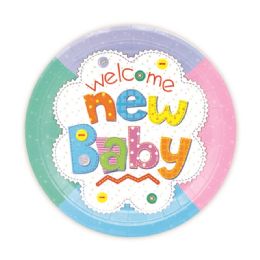 144 Wholesale Seven Inch Eight Count Paper Plate New Baby Design