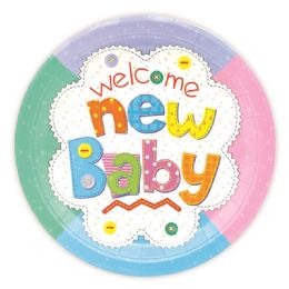 144 Pieces Nine Inch Eight Count Paper Plate New Baby Design - Party Favors