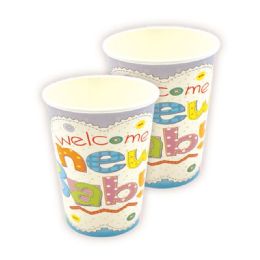 96 Pieces Nine Ounce Ten Count Paper Cup New Baby Design - Party Favors