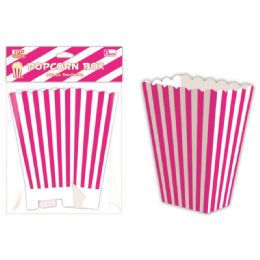 96 Wholesale Six Count Popcorn Box Striped Hot Pink