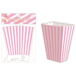96 Wholesale Six Count Popcorn Box Striped Baby Pink