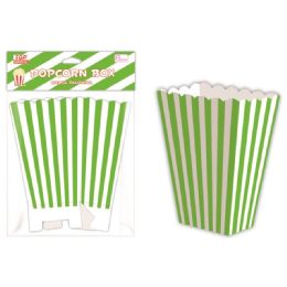 96 Pieces Six Count Popcorn Box Striped Lime - Party Paper Goods