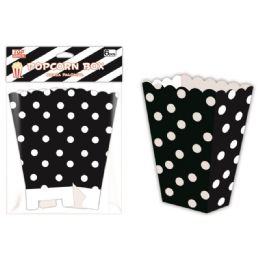 96 Pieces Six Count Popcorn Box Black Polka Dot - Party Paper Goods