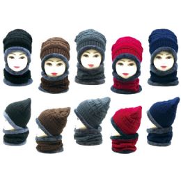 36 Wholesale Winter Beanie Hat Set With Fur Lining