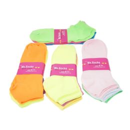 96 of Assorted Colors Women's Neon Low Cut Ankle Socks