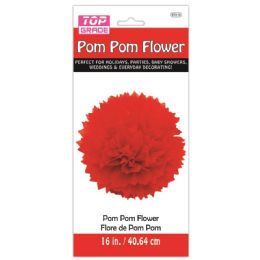 96 Wholesale Sixteen Inch Pom Pom Flower Red