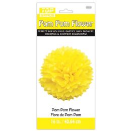 96 Pieces Sixteen Inch Pom Pom Flower Yellow - Party Center Pieces