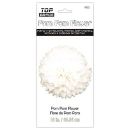 96 Pieces Sixteen Inch Pom Pom Flower White - Party Center Pieces