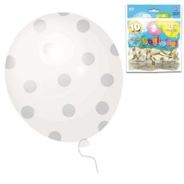 96 Wholesale Twelve Inch Ten Count Dotted White Balloon