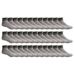 36 Wholesale Yacht & Smith Men's Cotton Sport Ankle Socks, Usa Themed Size 10-13 Gray