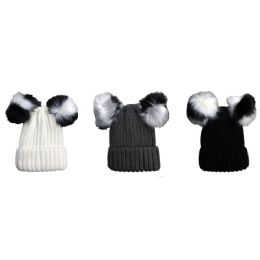 3 of Yacht & Smith Women's Assorted Colors Cable Knit Double Pom Pom Beanie Hat