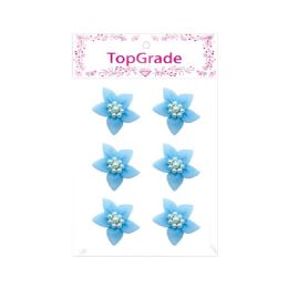 144 Wholesale Satin Flower With Pearls Baby Blue