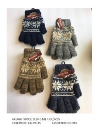 144 Wholesale Mens Wool Blend Winter Gloves Snowflake Design
