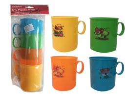 48 Wholesale Cups W/ Handle 4pc 4asst Clr 3.1"