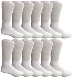 12 Bulk Yacht & Smith Men's Cotton Diabetic Crew Socks Loose Fit NoN-Binding White King Size 13-16