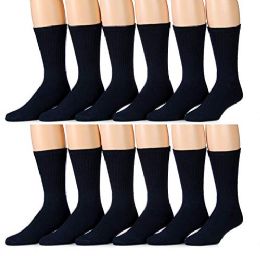 60 Wholesale Yacht & Smith Men's Cotton Diabetic Navy Crew Socks Size 13-16