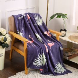 24 Wholesale Navy Flamingo Printed Blankets Size 50 X 60