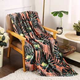 24 Wholesale Leaf Printed Fleece Blankets Size 50 X 60