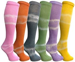 6 Pairs Yacht&smith 6 Pairs Tie Dye Womens Knee High Socks, Anti Microbial, Soft Touch Tie Dye Prints - Womens Knee Highs