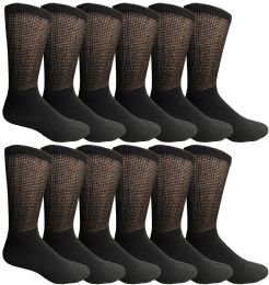 Yacht & Smith Men's Loose Fit NoN-Binding Soft Cotton Diabetic Black Crew Socks Size 13-16