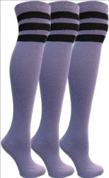 3 Pairs Yacht&smith Womens Over The Knee Socks, 3 Pairs Soft, Cotton Colorful Patterned (3 Pairs Purple) - Womens Knee Highs