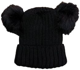 Yacht & Smith Women's Black Cable Knit Double Pom Pom Beanie Hat