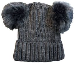 4 of Yacht & Smith Women's Charcoal Cable Knit Double Pom Pom Beanie Hat