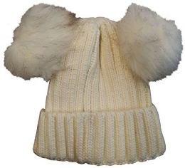 4 of Yacht & Smith Women's White Cable Knit Double Pom Pom Beanie Hat