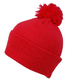 24 Pieces Beanies With Pompom In Red - Fashion Winter Hats