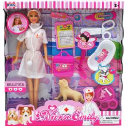 24 Wholesale Nurse Emily Doll With A Pet And Accessories In Window Box