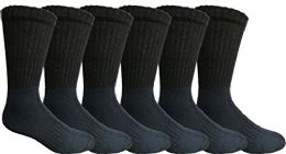 6 Wholesale Mens AntI-Microbial Crew Socks, Comfort Knit Ringspun Cotton, Terry Lined, (6 Pack Black)