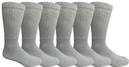 6 Pairs Mens AntI-Microbial Crew Socks, Comfort Knit Ringspun Cotton, Terry Lined (6 Pack Gray) - Mens Crew Socks