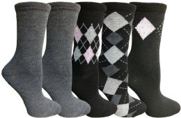 Wholesale Yacht&smith 5 Pairs Of Womens Crew Socks, Fun Colorful Hip Patterned Everyday Sock (assorted Argyle f)