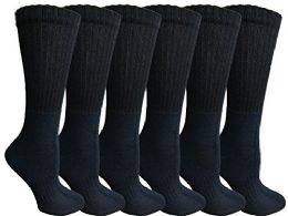Womens AntI-Microbial Crew Socks, Comfort Knit Ringspun Cotton, Terry Lined, Soft (6 Pack Navy)