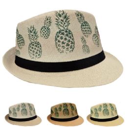 24 Wholesale Adult Printed Pineapple Fedora Hat