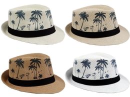 24 Pieces Palm Tree Beach Print Trending Trilby Fedora Hat - Fedoras, Driver Caps & Visor