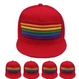 24 Wholesale Adult Rainbow Snapback Cap In Red
