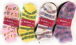 36 Wholesale Women's Musical Symbols Notes Ankle Socks