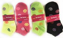 36 Pairs Women's Peace Sign Ankle Socks - Womens Ankle Sock