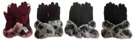 12 Wholesale Winter Touch Gloves Solid Color With Faux Fur
