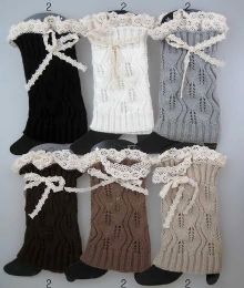 12 Units of Knitted Boot Toppers Leg Warmers With Lacey Bows - Arm & Leg Warmers