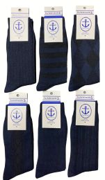 6 Pairs Yacht & Smith Men's Navy Textured Dress Socks Size 10-13 - Mens Dress Sock