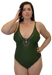 Yacht & Smith Plus Size Womens Swimsuit, Fashion One Piece Bathing Suit Tank (olive Crochet, 1x) - Womens Swimwear